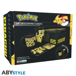 pokémon - confezione bicchiere xxl + tazza + 2 sottobicchieri che si illuminano al buio