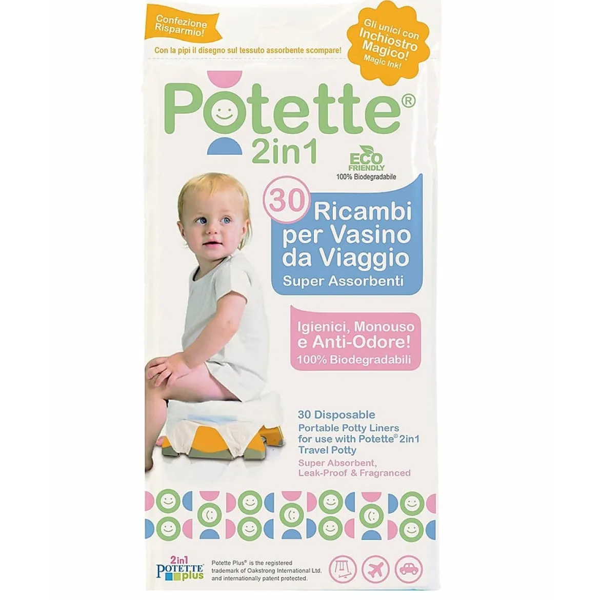 potette 2in1 - ricambi per vasino 30 pezzi, superassorbenti e antiodore