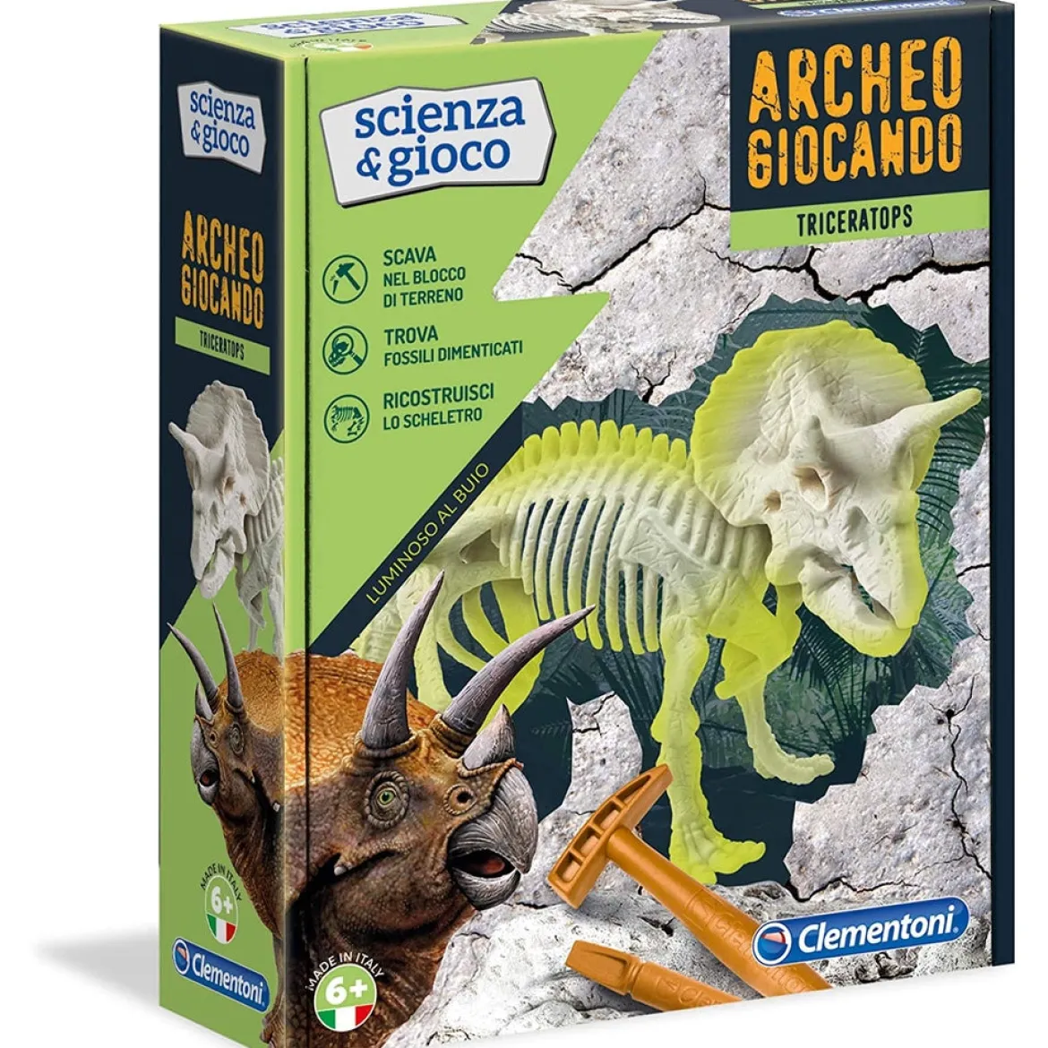 scienza e gioco - archeogiocando triceratopo luminoso al buio