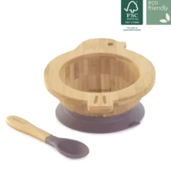 scodella in legno con cucchiaio con ventosa - wooden plate chick