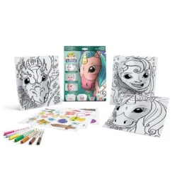 set attività pops creature mistiche - 3 disegni 3d, 7 pennarelli, 3 fogli adesivi