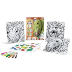 set attività pops dinosauri - 3 disegni 3d, 7 pennarelli, 3 fogli adesivi