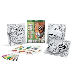 set attività pops giungla - 3 disegni 3d, 7 pennarelli, 3 fogli adesivi