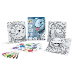 set attività pops mondo marino - 3 disegni 3d, 7 pennarelli, 3 fogli adesivi