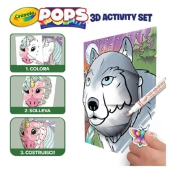 set attività pops natura selvaggia - 3 disegni 3d, 7 pennarelli, 3 fogli adesivi