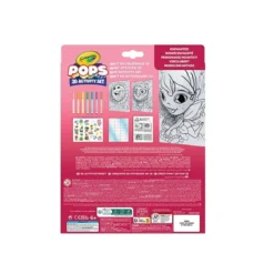 set attività pops personaggi incantati - 3 disegni 3d, 7 pennarelli, 3 fogli adesivi
