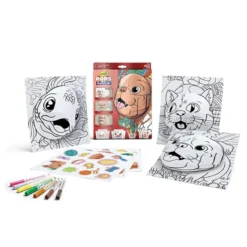 set attività pops pets - 3 disegni 3d, 7 pennarelli, 3 fogli adesivi
