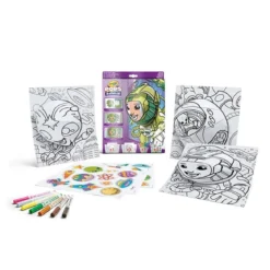 set attività pops spazio - 3 disegni 3d, 7 pennarelli, 3 fogli adesivi