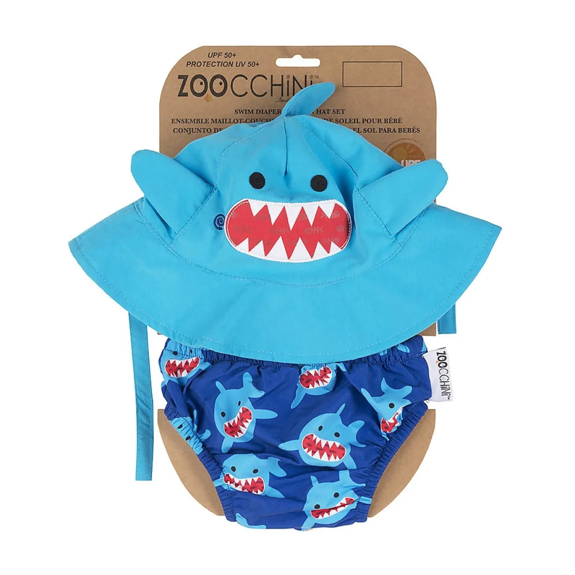 set baby costumino contenitivo + cappellino, squalo - upf 50+ - 3-6 mesi