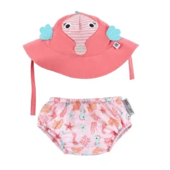set baby costumino contenitivo + cappellino - cavalluccio marino - upf 50+ 12-24 mesi