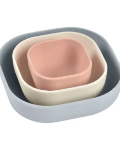 set 3 ciotole - grigio bianco e rosa - silicone alimentare
