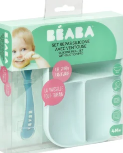 set pappa da apprendimento in silicone - piatto triscomparto + cucchiaio da 2 anni - blu