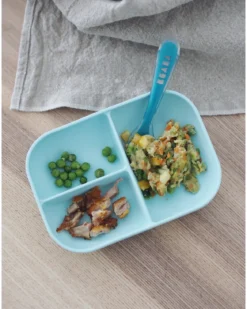set pappa da apprendimento in silicone - piatto triscomparto + cucchiaio da 2 anni - blu