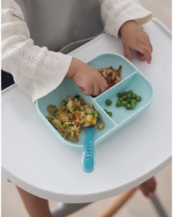 set pappa da apprendimento in silicone - piatto triscomparto + cucchiaio da 2 anni - blu