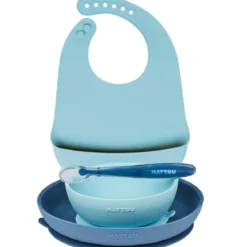 set 4 pezzi per la pappa azzurro con bavaglino