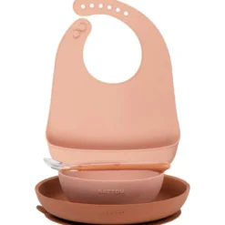 set 4 pezzi per la pappa rosa con bavaglino