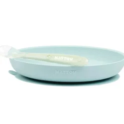 set piatto azzurro chiaro + cucchiaio